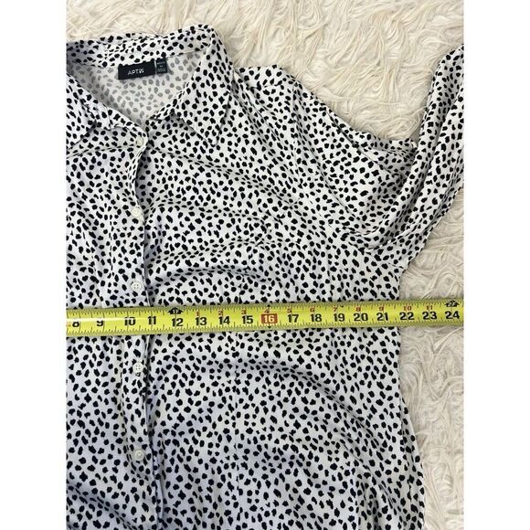 Apt. 9 Women Plus Size 1X White & Black Polkadot Speckle Button Up Blouse Shirt - Picture 3 of 13